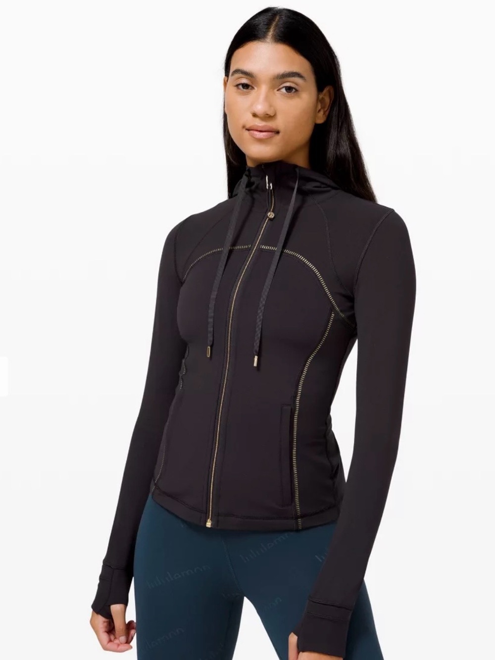 Lululemon black Define jacket with gold, zipper and stitching